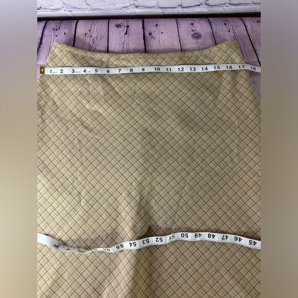 Hennes Collection Tan Blue Minimalist Academia Lined A-line Midi Skirt Size 12 - Picture 7 of 9